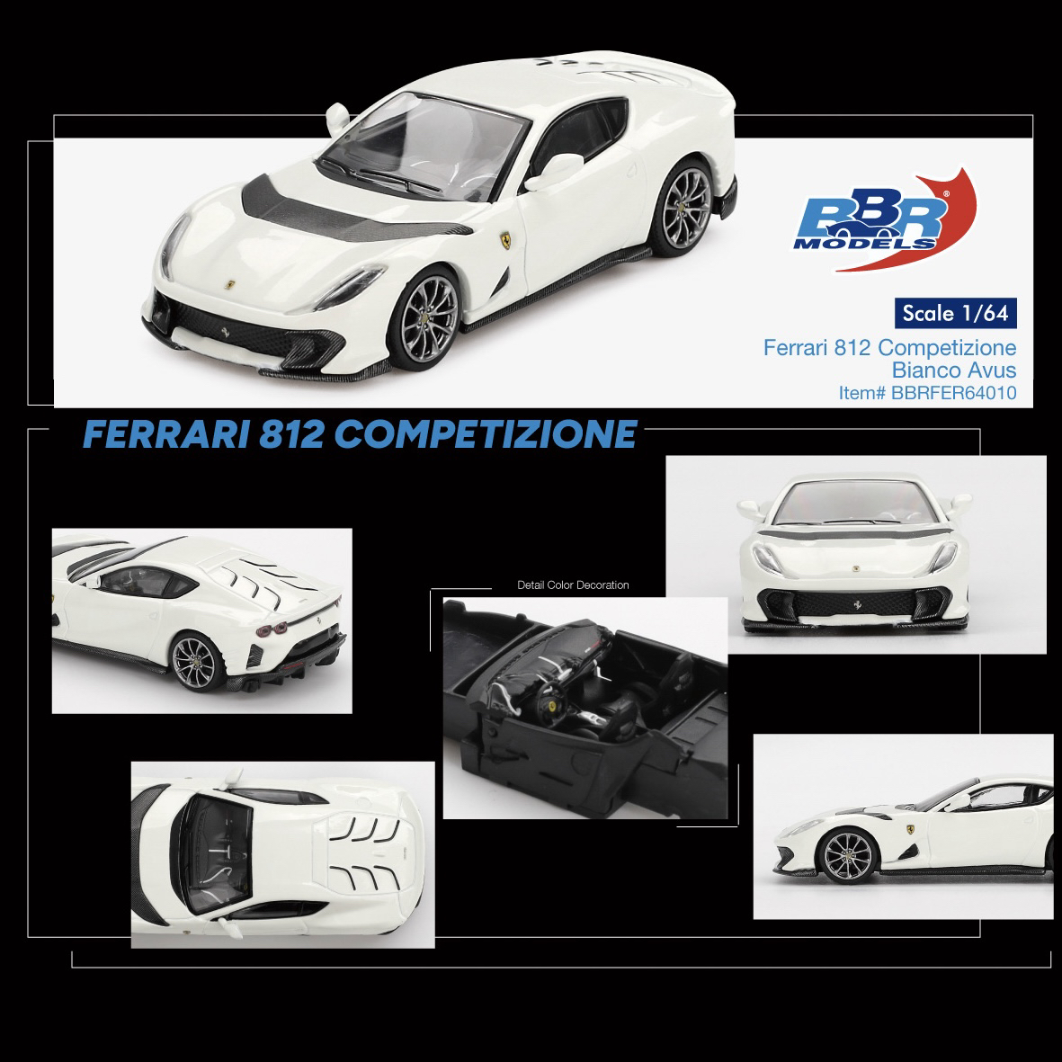 BBR 1:64 法拉利Ferrari 812 Competizione 超跑 白 合金汽车模型