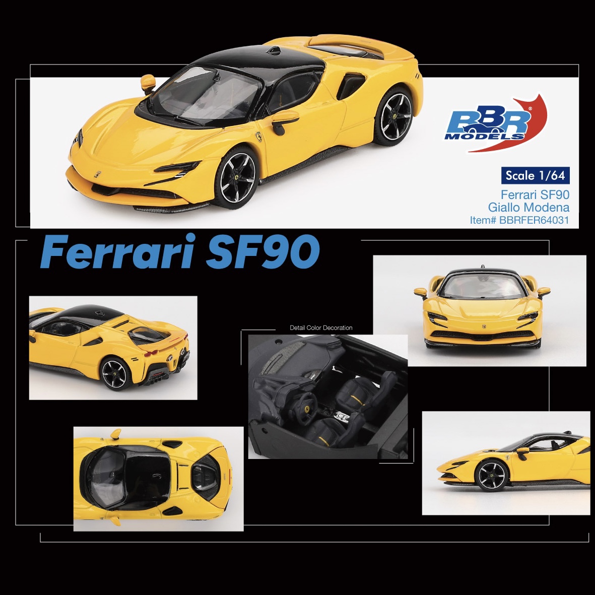 BBR 1:64 法拉利Ferrari SF90 硬顶超跑 黄色 仿真合金汽车模型