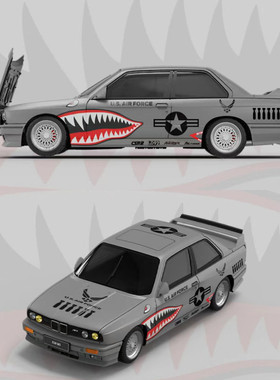 OM 1:64 宝马BMW E30 M3 战斗灰鲨鱼涂装 三系开盖合金汽车模型