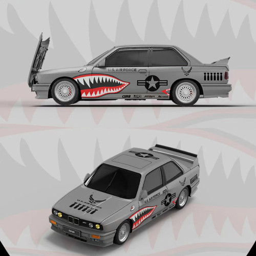 OM 1:64 宝马BMW E30 M3 战斗灰鲨鱼涂装 三系开盖合金汽车模型