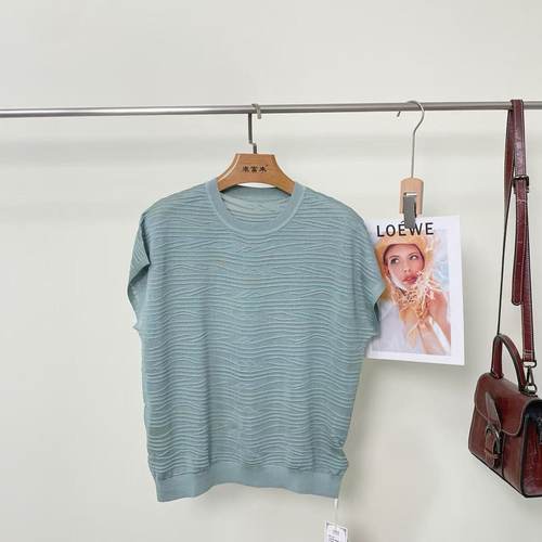 米瑞多娜 纯色长白丝 圆领真丝针织短袖100%桑蚕丝 女上衣3607