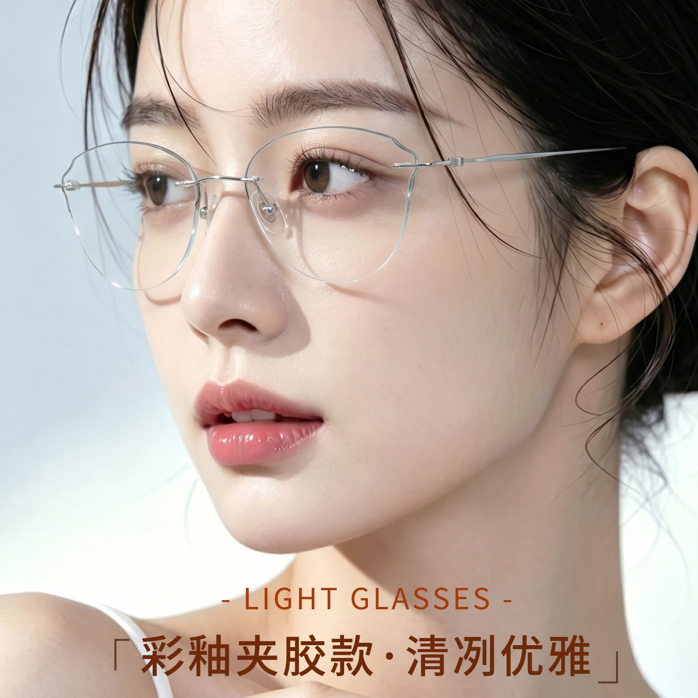 女纯欲无框纯钛变色防蓝光眼镜