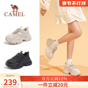 骆驼老爹鞋女鞋2026冬季新款运动鞋女款加绒复古厚底ins潮休闲鞋