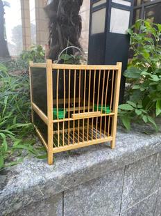 竹制小型黄豆鸟笼手工制作绣眼笼柳莺笼珍珠贝子方型板笼洗澡笼
