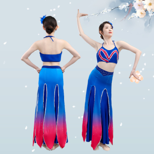 桃李杯新款傣族舞蹈演出服成人女月之花语孔雀舞艺考修身鱼尾裙群