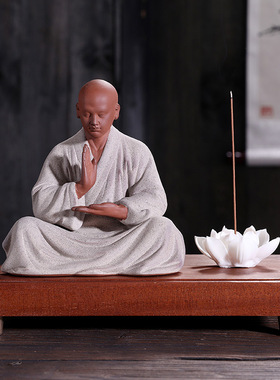 摆件中式工艺品和尚紫砂家居禅意陶瓷人物高僧桌面装饰弘一法师