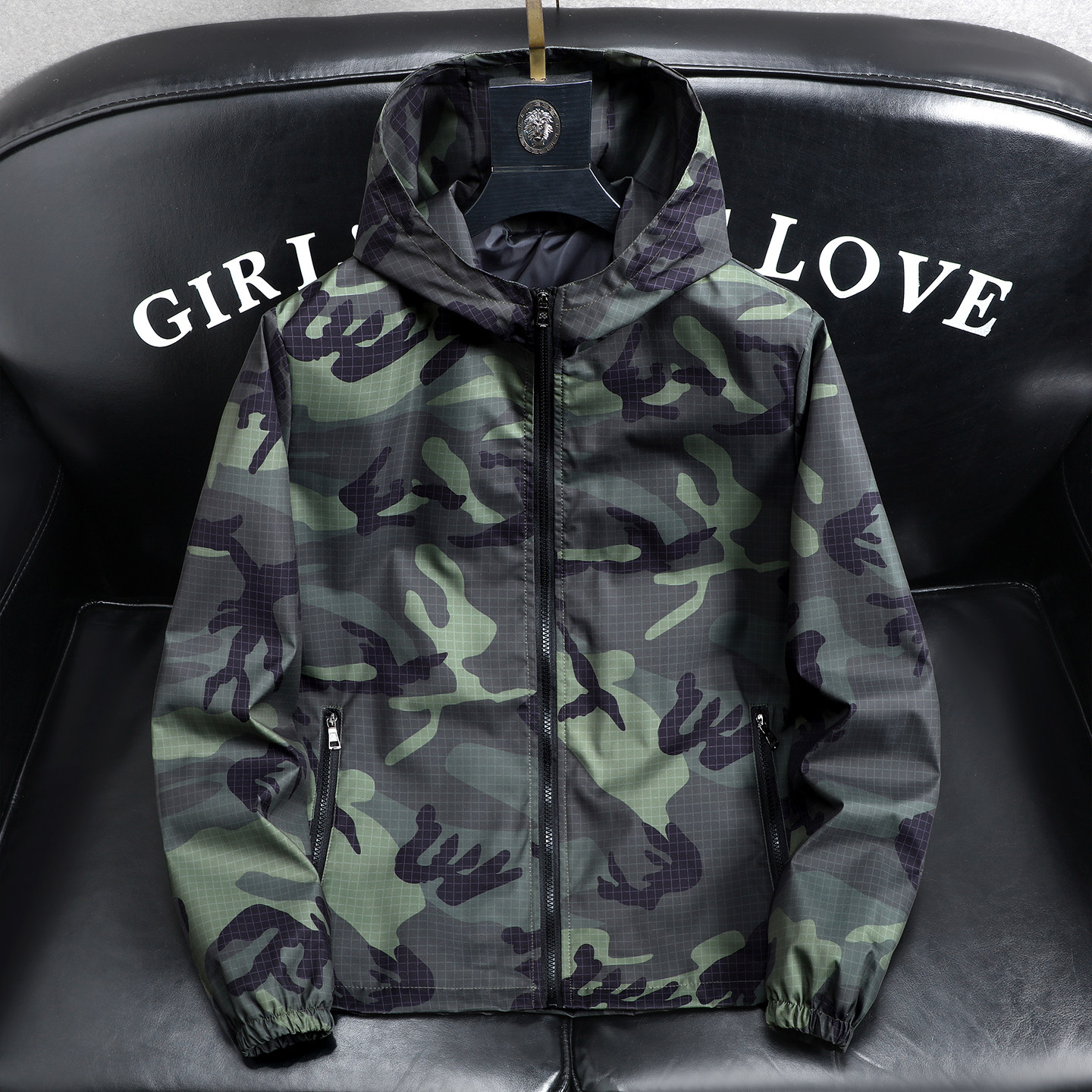 2026新款迷彩风春秋连帽夹克男宽松休闲大码潮流百搭帅气薄款外套