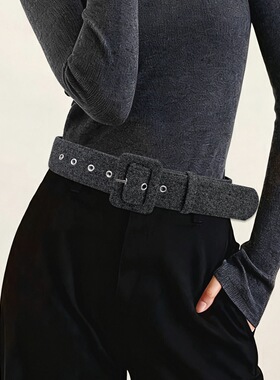 时尚毛衣腰带女百搭大衣装饰灰色毛呢针扣皮带配外套收腰秋冬腰封