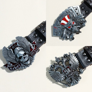 百搭裤 扑克骷髅手掌平滑扣头老鹰扣皮带时尚 腰带 皮带个性 朋克男士