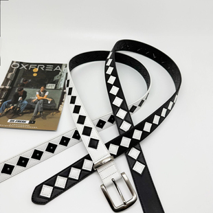 新款黑白棋盘格皮带男潮流男女通用百搭腰带潮明星同款高街裤带潮