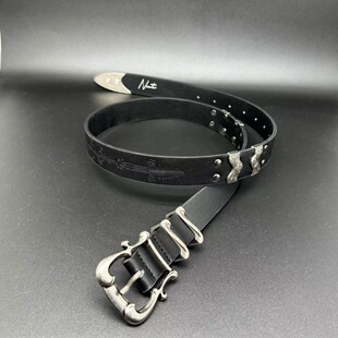 复古扣头压花针扣皮带情侣款 带潮 男女腰带暗黑朋克高级复古铆钉裤