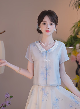 瑶西原创珍珠领盘扣水墨汉服套装