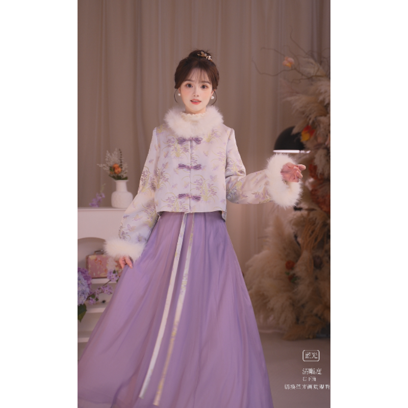 瑶西【香炉紫烟】温婉淡紫色织金短袄收腰半裙汉服新中式两件套