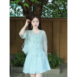 瑶西【冷青舟】女夏短裙款2025夏季穿搭蓝色爆款汉服新中式裙子