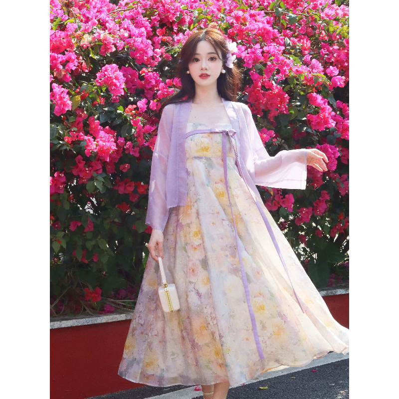 瑶西【紫雾繁花】连衣裙2025新款绝美度假风汉服新中式夏季长裙