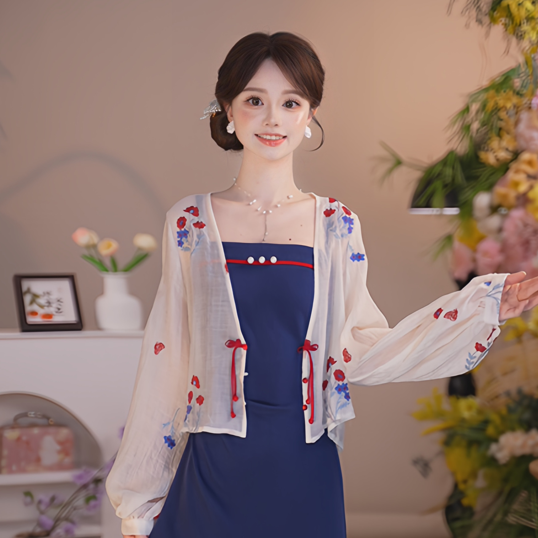 瑶西国风汉天丝刺绣汉服套装图片