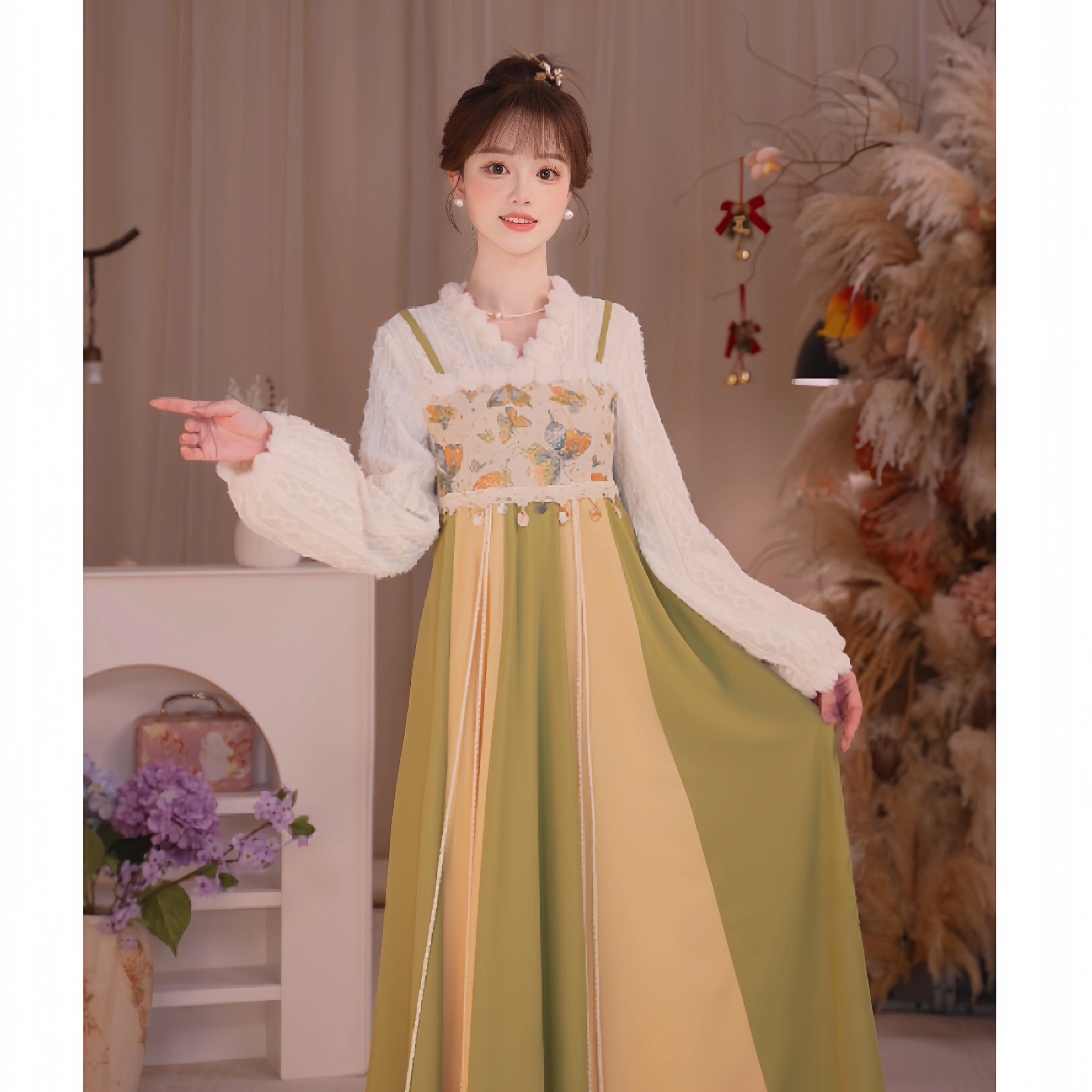 瑶西【绿蝶飞舞】冬款氛围感原创国风长款女中式汉服连衣裙,女装/女士精品,汉服连衣裙,淘宝优惠券,粉丝福利购,淘宝优惠卷