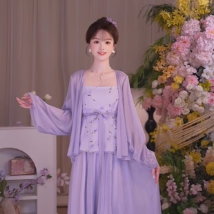 瑶西【紫藤花语】2026国风刺绣汉元素改良春夏季汉元素紫色套装