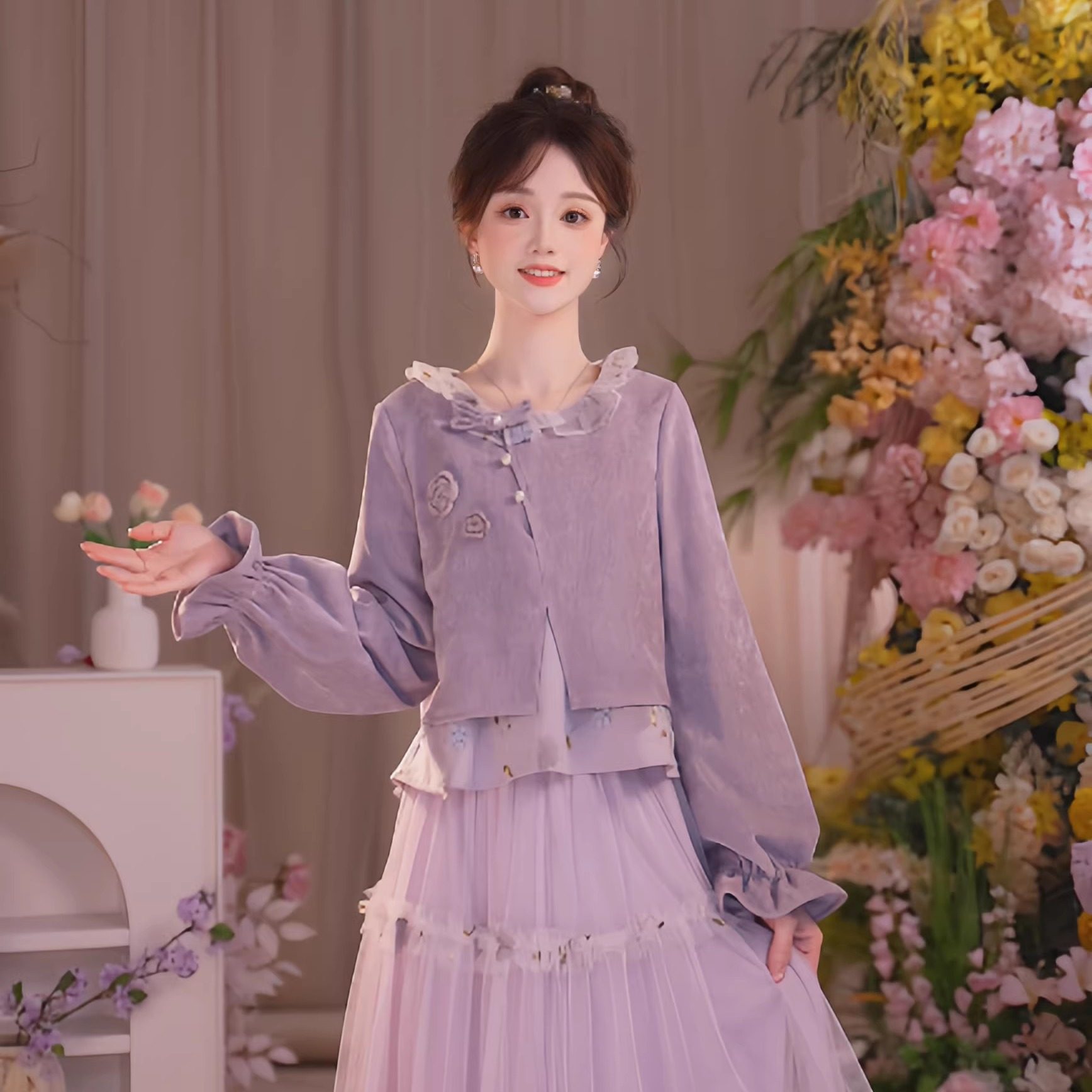 瑶西【紫雾木槿】26新款国风原创仙雾紫假两件上衣加绒半身纱裙,女装/女士精品,汉服套装,淘宝优惠券,粉丝福利购,淘宝优惠卷