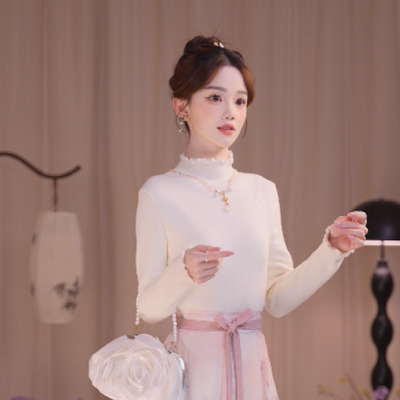 瑶西【霜月】加绒白色内搭打底长袖立领女内搭高级感上衣