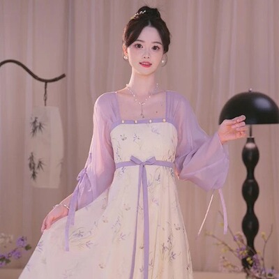 瑶西【晚风辞】新中式汉服连衣裙紫色风铃兰设计原创汉元素裙子
