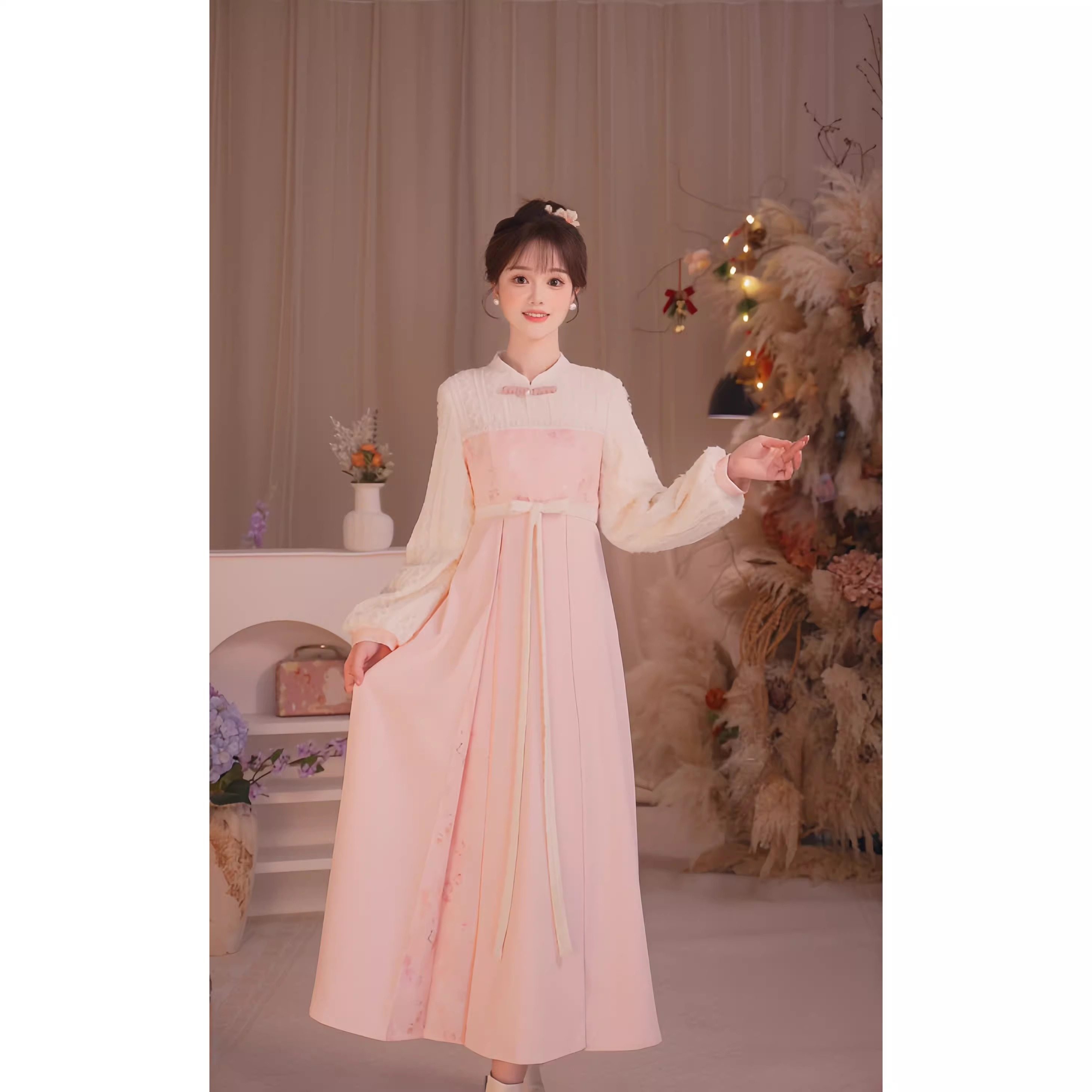 瑶西【浅黛花浔】冬季国风原创新款毛绒蕾丝仙气长袖长款连衣裙,女装/女士精品,汉服连衣裙,淘宝优惠券,粉丝福利购,淘宝优惠卷