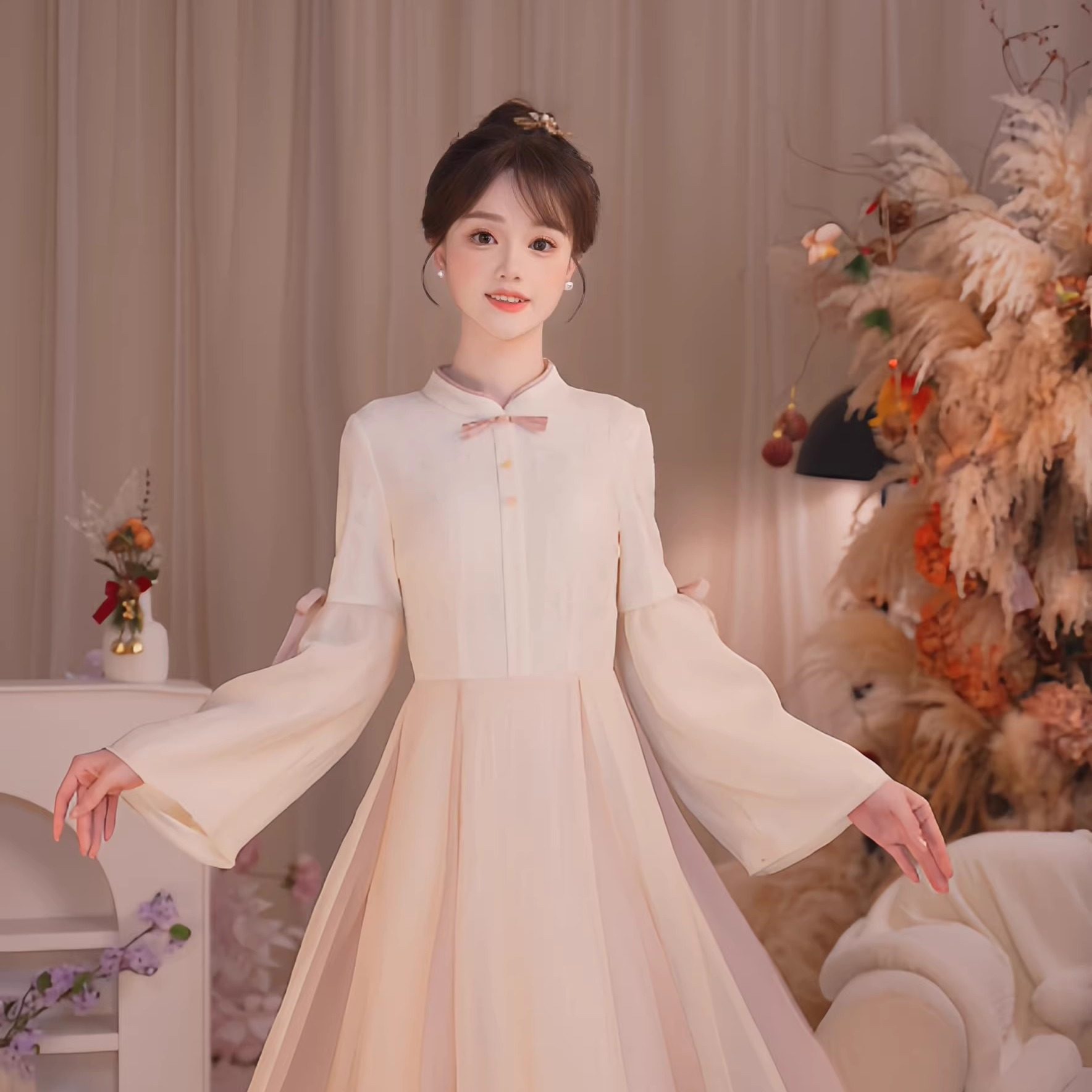 瑶西【棠梨杏粉】2026新款国风原创改良汉元素氛围感连衣裙,女装/女士精品,汉服连衣裙,淘宝优惠券,粉丝福利购,淘宝优惠卷