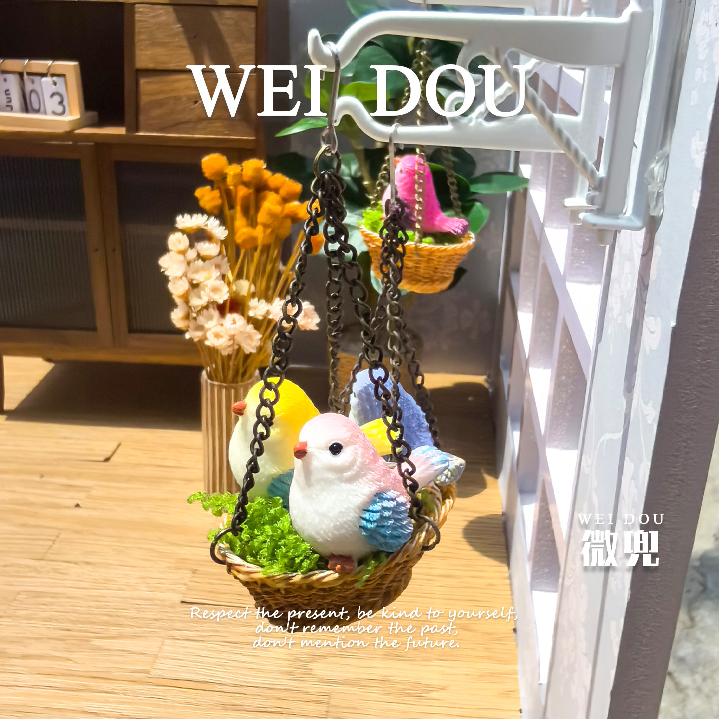 娃屋迷你小鸟模型鸟巢吊篮