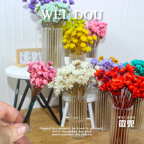 微缩干花花束12分bjd迷你玻璃花瓶blythe娃娃屋装饰6分小星花花艺