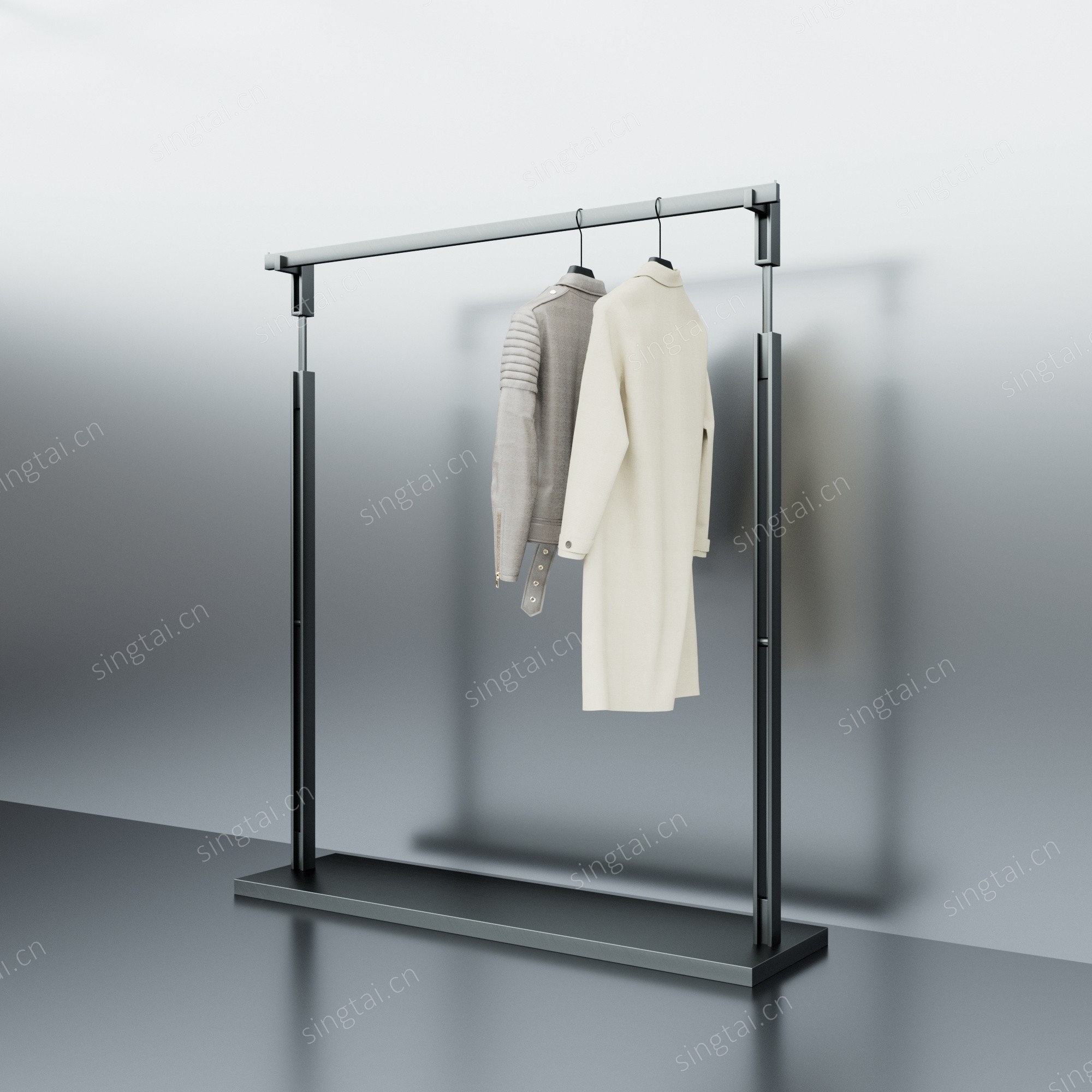 服装店黑钛色展示架不锈钢落地式挂衣架中岛架定制服饰货架陈列架