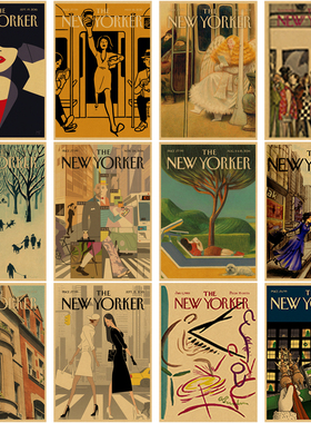 纽约客杂志复古海报卧室房间牛皮纸画房间宿舍墙面布置装饰墙贴画