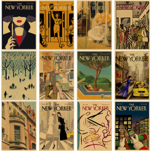 纽约客杂志复古海报卧室房间牛皮纸画房间宿舍墙面布置装 饰墙贴画