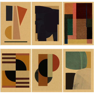 简约抽象色块艺术绘画海报怀旧复古牛皮纸装 饰画房间墙面墙贴画