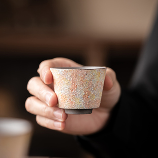 粗陶茶杯功夫茶具品茗杯 喝茶小杯子个人 岩矿彩陶晚枫茶杯 尚器