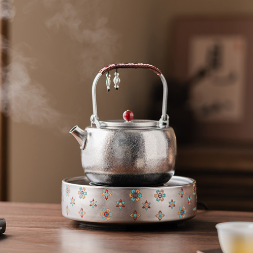尚器鎏银陶瓷电陶炉纯钛泡茶烧水壶提梁壶茶壶茶具煮水壶可明火