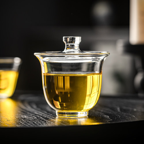 尚器 迷你玻璃盖碗茶杯高档泡茶杯家用二才盖碗一人饮80ml小号