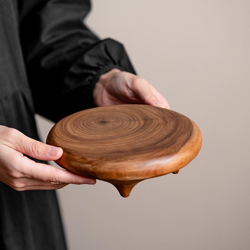 尚器 原木实木干泡台壶承三足壶托紫砂壶承家用杯垫创意干泡盘高