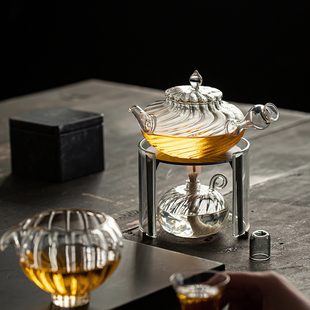 尚器 流韵条纹侧把壶酒精炉套装 耐热玻璃煮茶壶泡茶壶家用小清新