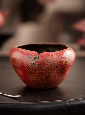 尚器 满山红古钵建水茶洗手作复古红色茶渣缸废水缸古朴渣斗水盂