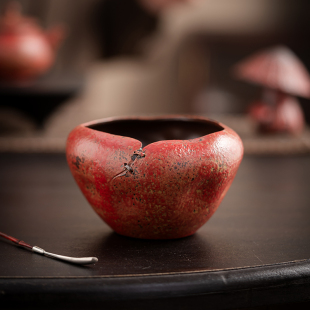 尚器 满山红古钵建水茶洗手作复古红色茶渣缸废水缸古朴渣斗水盂