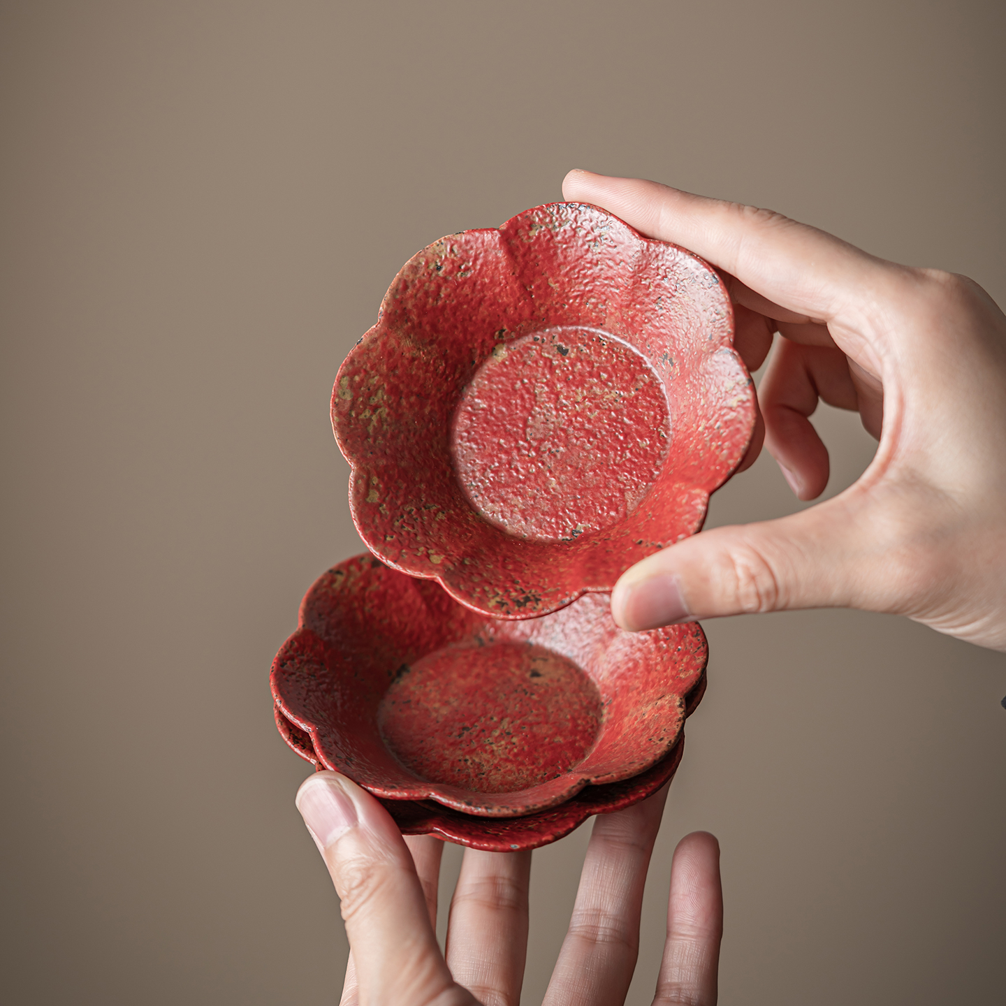 尚器 满山红赭石釉落樱杯垫套装茶具配件茶杯托杯托 茶具用品大全