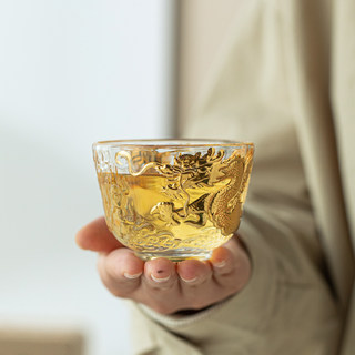 高档水晶玻璃杯手绘龙杯主人杯个人杯单个龙年茶杯喝茶的杯子精致