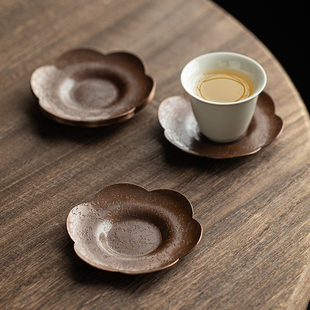 铜制梅花铜杯垫金属复古茶杯托杯垫托盘仿锡茶垫小茶杯托碟茶具