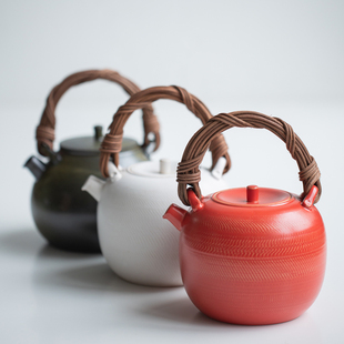 尚器 苏打釉陶制烧水壶藤编提梁壶 明火可用单壶电陶炉专用煮茶壶