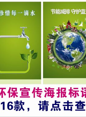 环保标语、节约水电、爱护地球环境、节约纸张海报宣传画挂图标识