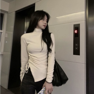 加绒内搭洋气长袖 女秋冬新款 t恤德绒上衣 胖妹妹半高领打底衫 大码