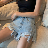 胖mm破洞宽松显瘦阔腿直筒热裤 高腰牛仔短裤 大码 新款 子 女2026夏季