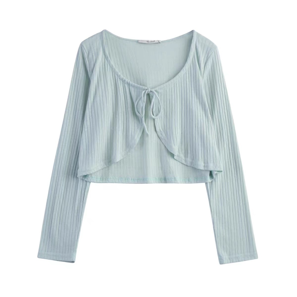 大码胖妹妹绑带长袖防晒小开衫女春夏季新款披肩坎肩外搭短款外套