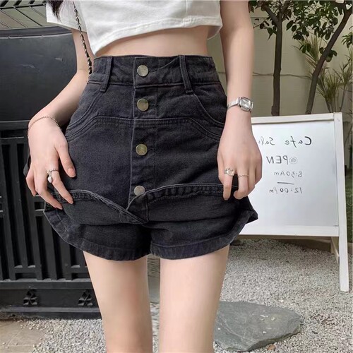 高腰牛仔短裤女直筒阔腿a字裙裤