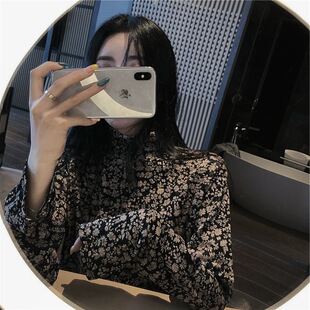 大码胖妹妹法式碎花长袖t恤打底衫女秋冬装新款内搭修身显瘦上衣
